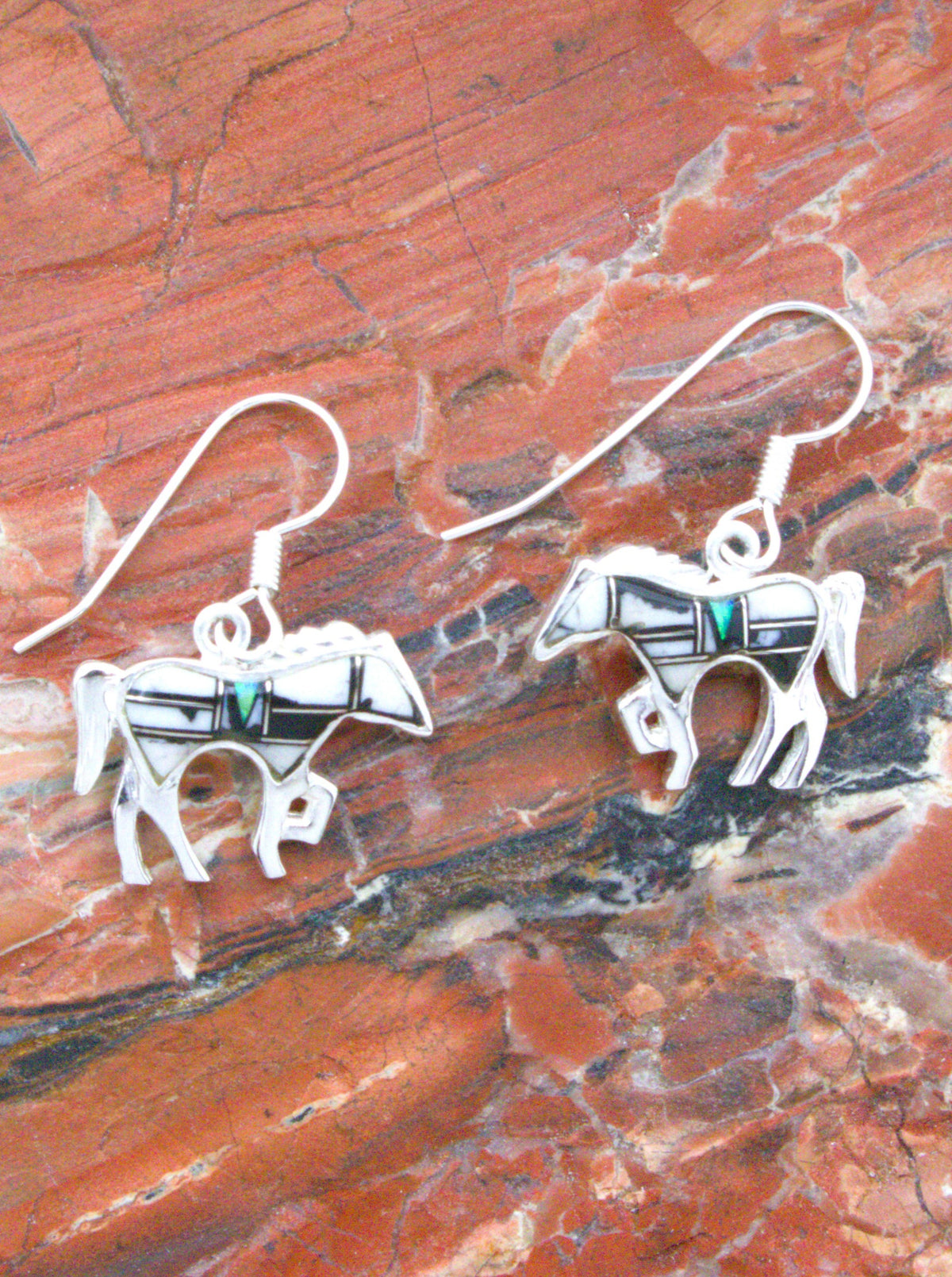 White Buffalo Turquoise Horse Dangle Earrings