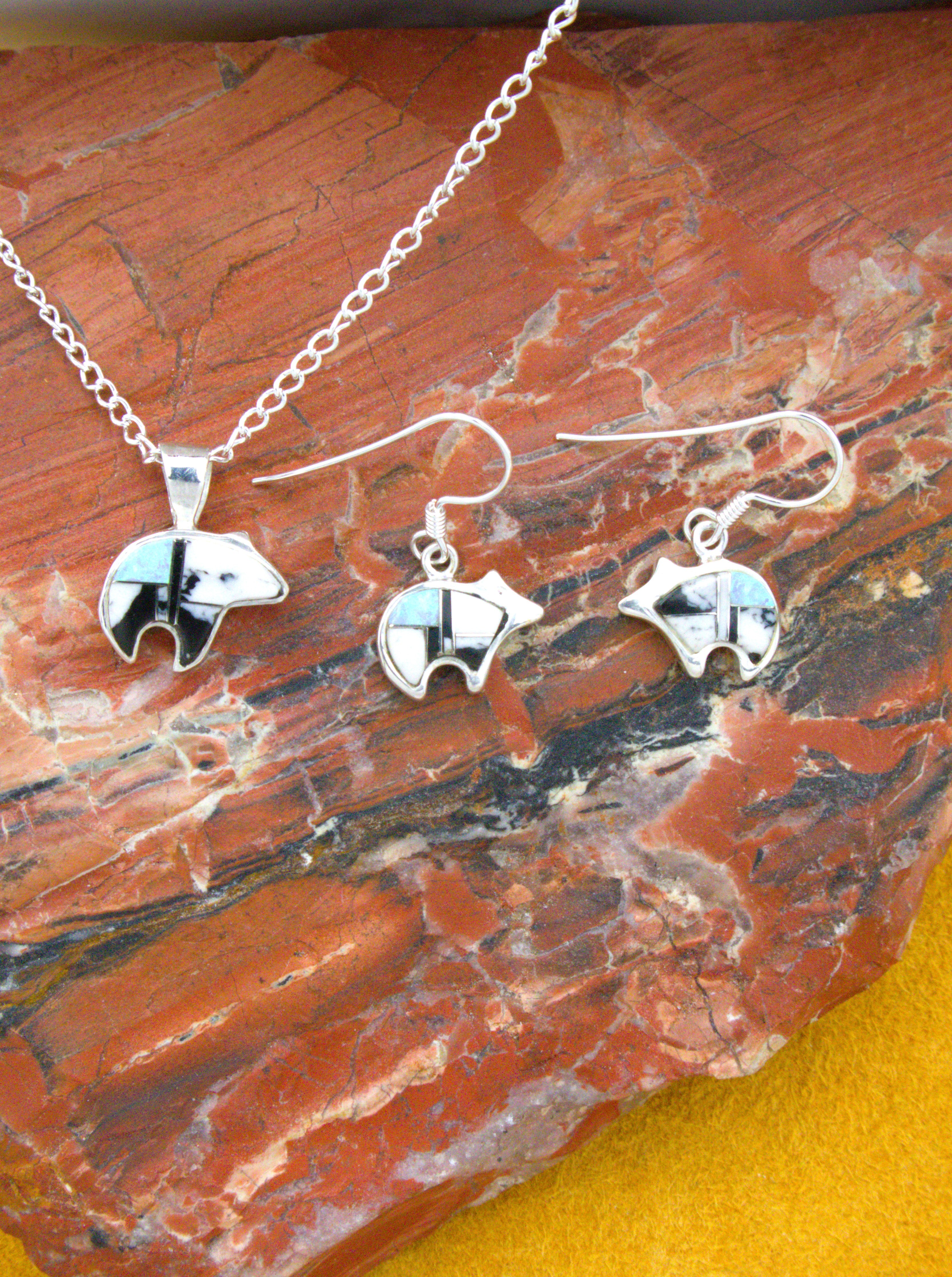 White Buffalo Bear Dangle Earrings Pendant Turquoise Jewelry Set
