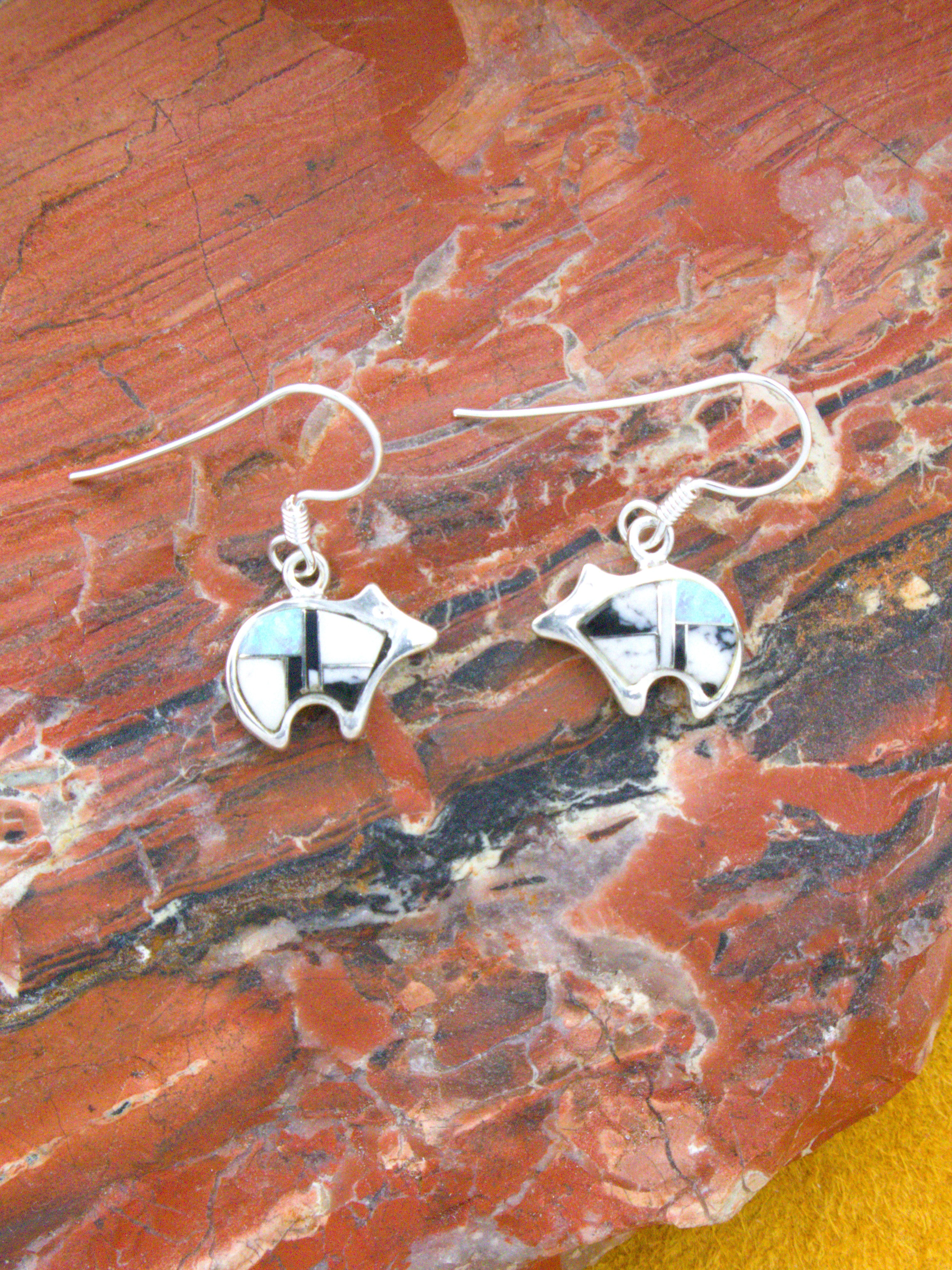 White Buffalo Bear Dangle Earrings Pendant Turquoise Jewelry Set
