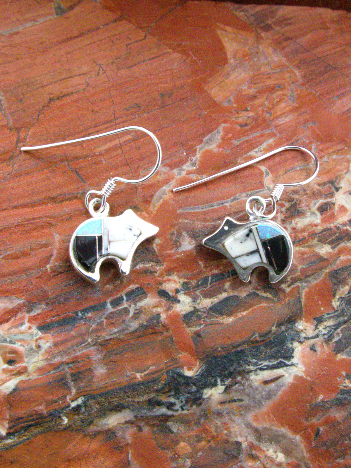 White Buffalo Turquoise Bear Dangle Earrings