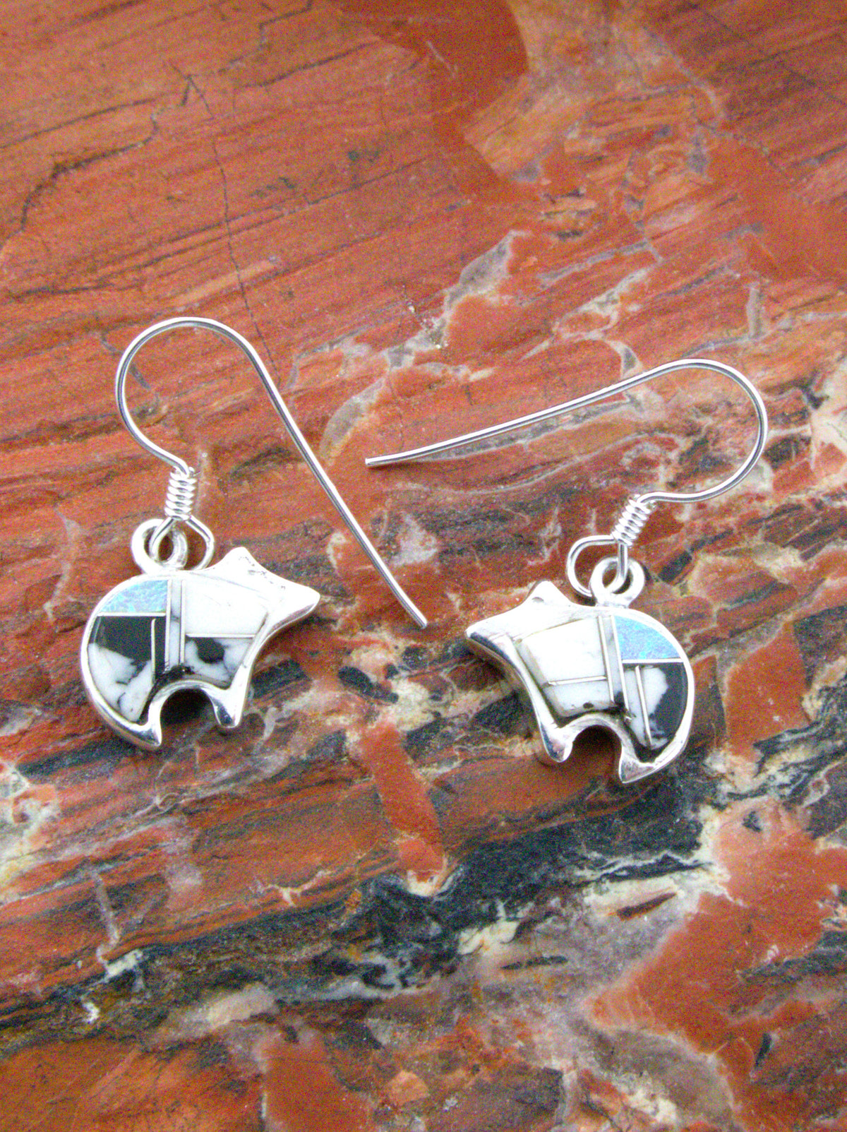 White Buffalo Turquoise Bear Dangle Earrings