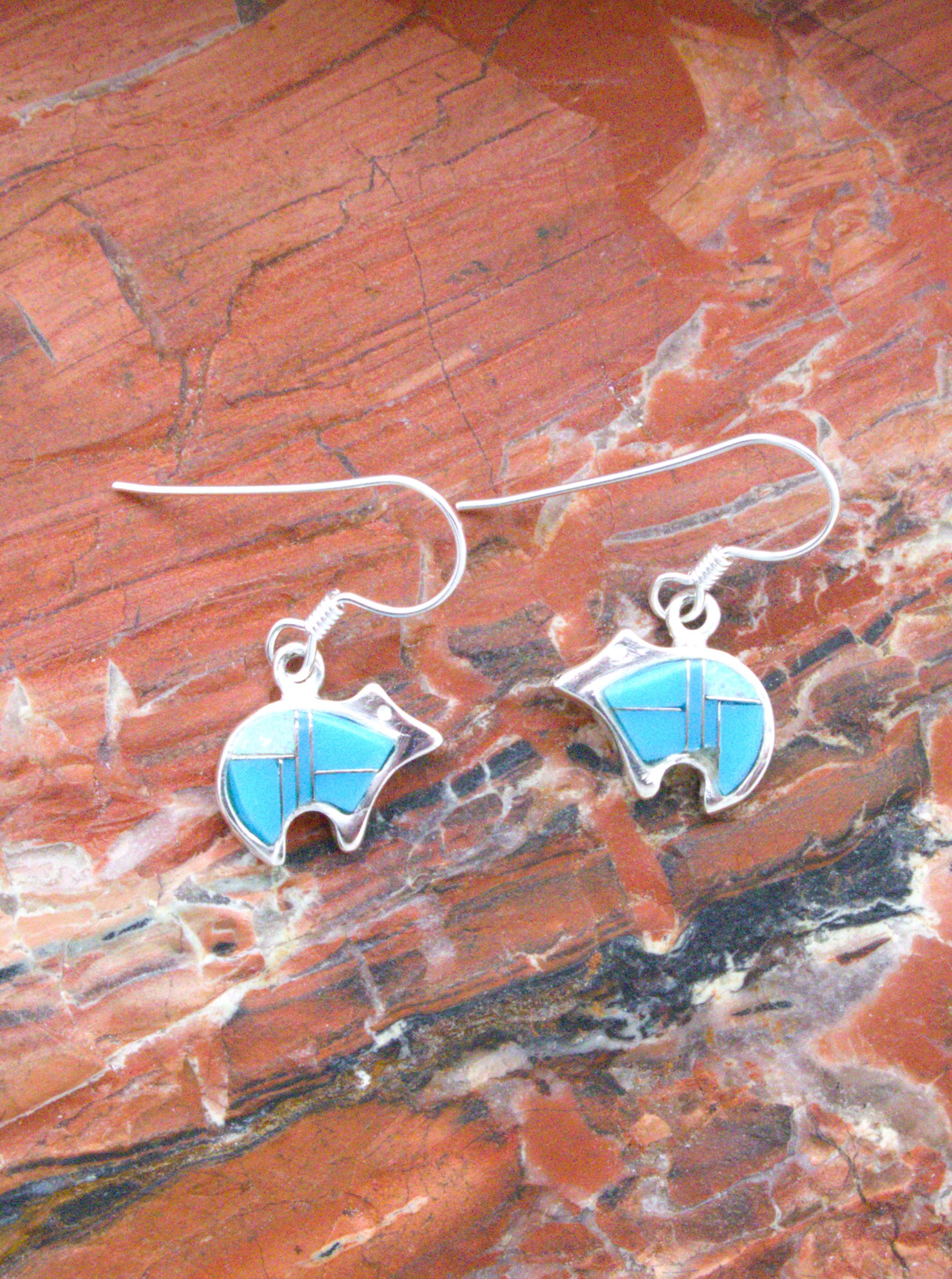 Turquoise Bear Sterling Silver Dangle Earrings