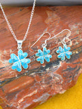 Four-Leaf Clover Pendant and Dangle Earrings Turquoise Jewelry Set
