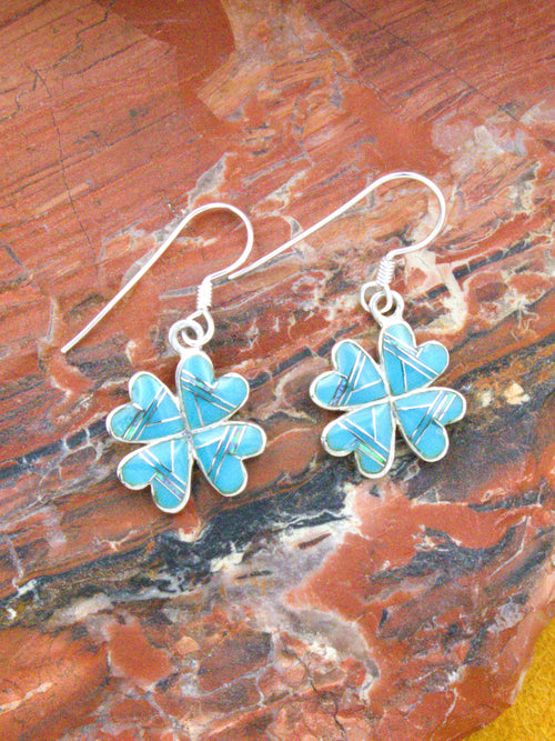 Four-Leaf Clover Pendant and Dangle Earrings Turquoise Jewelry Set