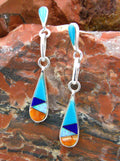 Turquoise Lapis Teardrop Post Dangle Earrings