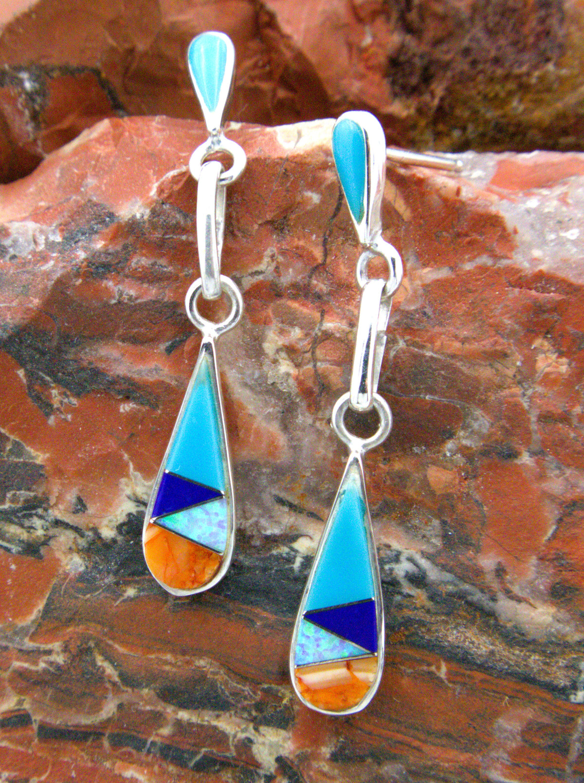 Turquoise Lapis Teardrop Post Dangle Earrings
