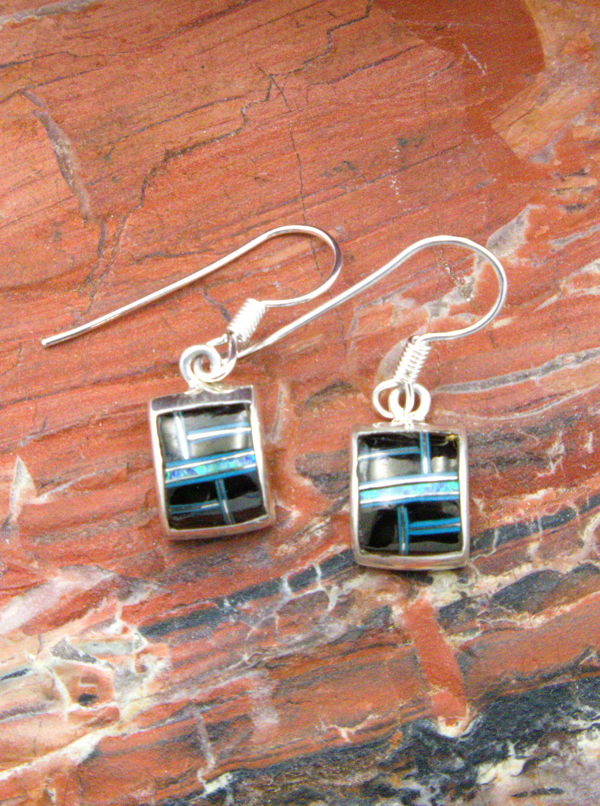 Onyx and Opal Southwestern Dangle Earrings