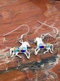 Turquoise Lapis Horse Sterling Silver Dangle Earrings
