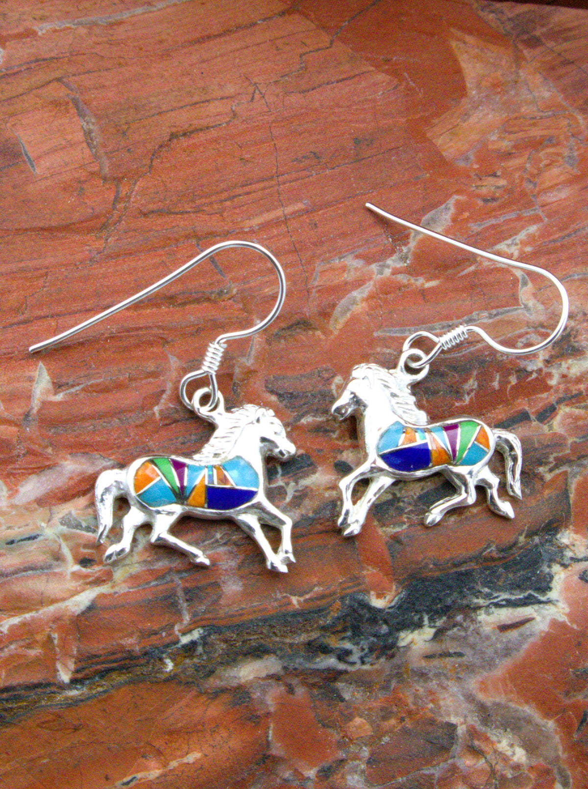 Turquoise Lapis Horse Sterling Silver Dangle Earrings