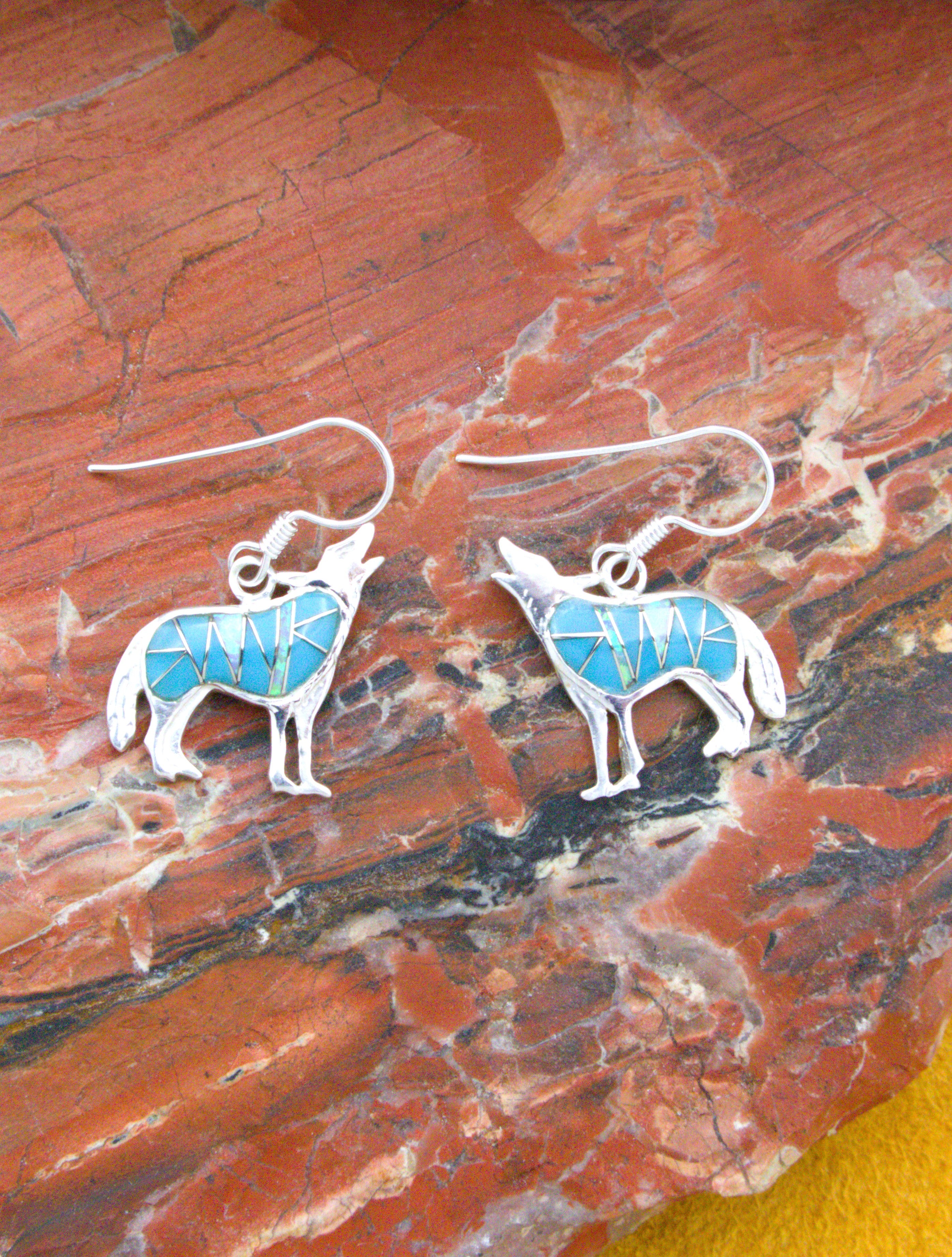 Turquoise Coyote Dangle Earrings