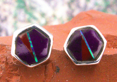 Coral Opal Sugalite Post Southwestern Earrings EOP2