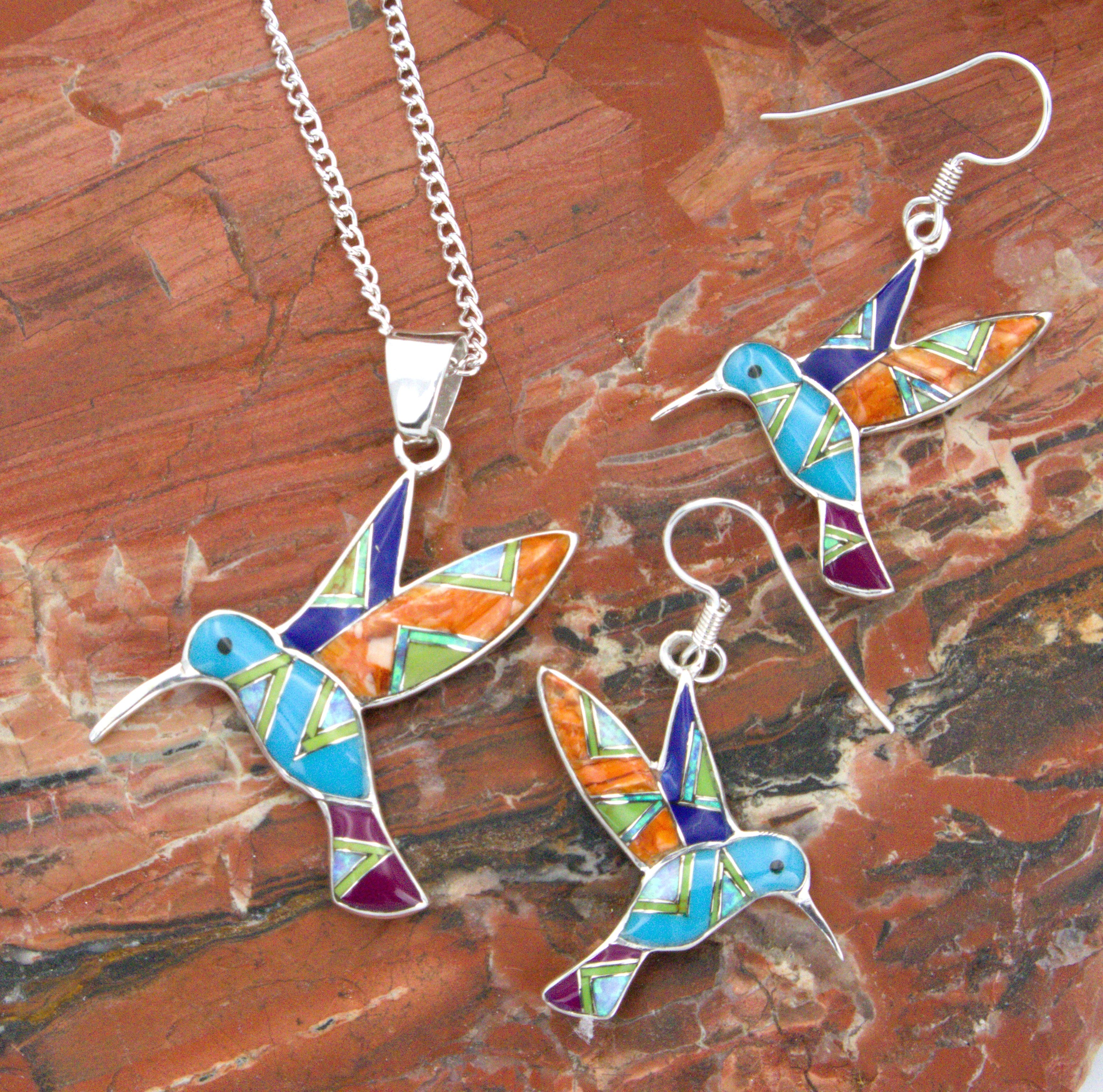 Hummingbird Earrings Pendant Turquoise Jewelry Set EOP6PO03