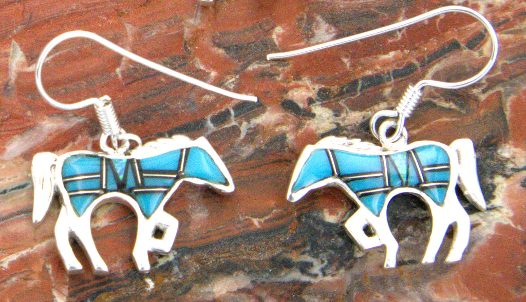 Turquoise Jewelry Turquoise Onyx Horse Dangle Earrings  EOP7