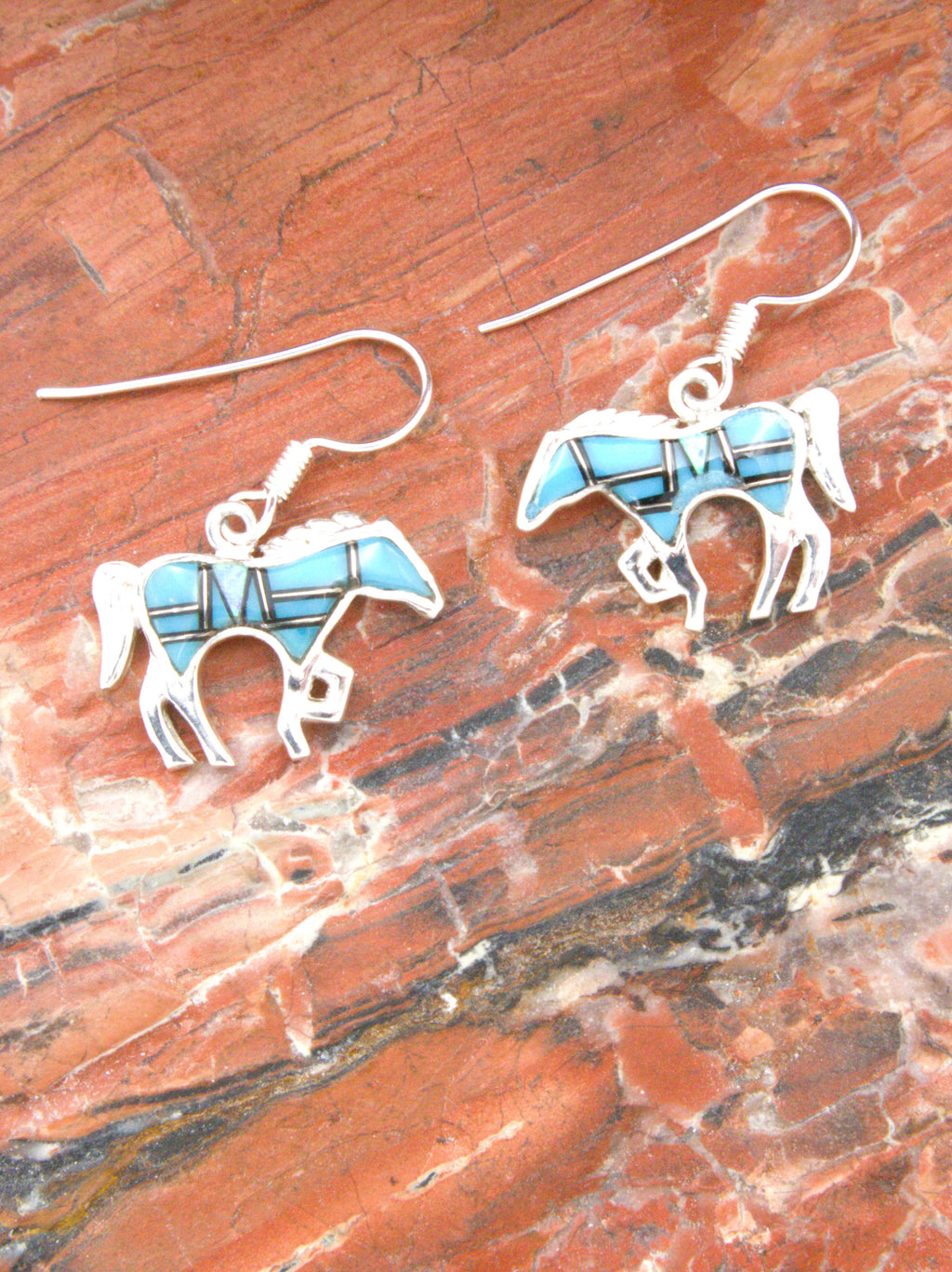 Turquoise Onyx Horse Dangle Earrings  EOP7