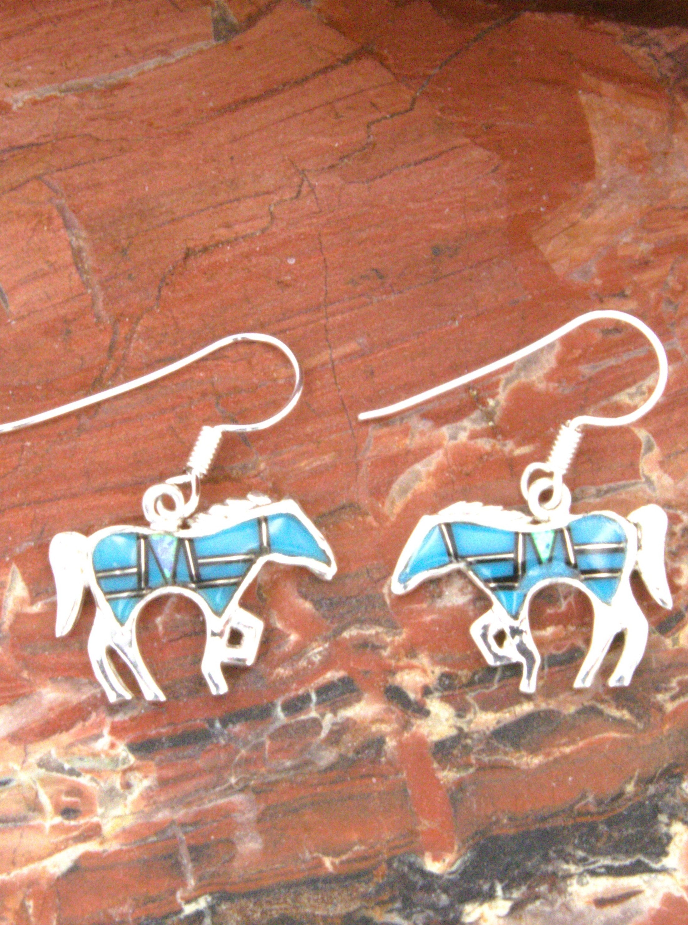 Turquoise Jewelry Turquoise Onyx Horse Dangle Earrings EOP7