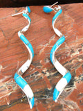 Turquoise Sterling Silver Long Coiled Dangle Earrings EOP8