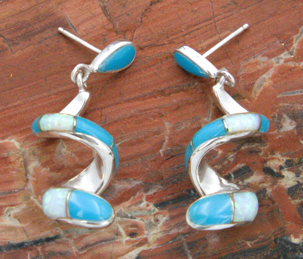 Turquoise Jewelry Sterling Silver Turquoise Opal Coiled Dangle Earrings EOP9