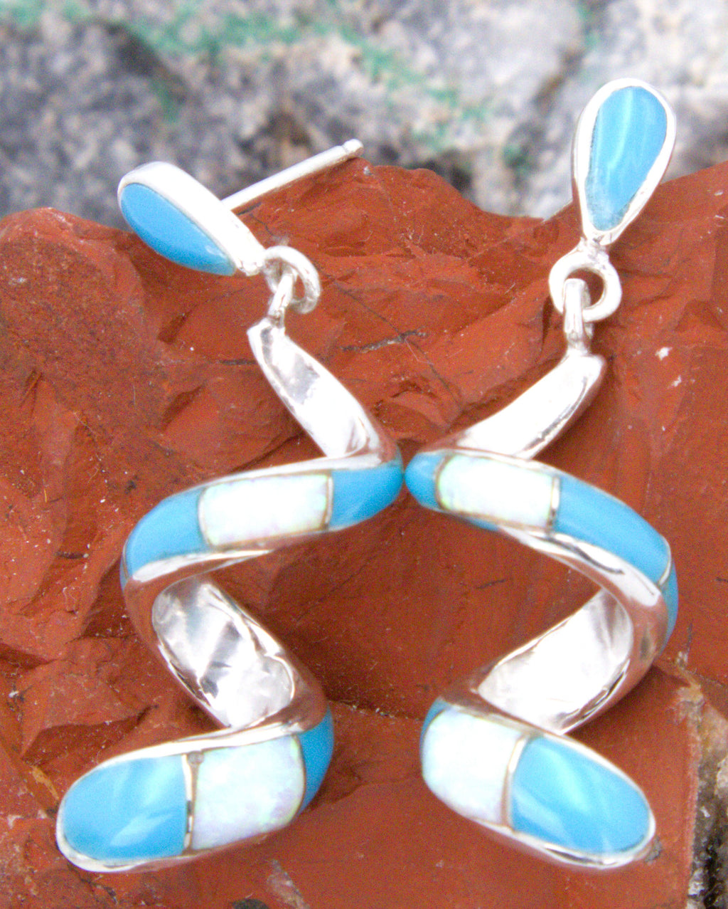 Turquoise Jewelry Sterling Silver Turquoise Opal Coiled Dangle Earrings EOP9