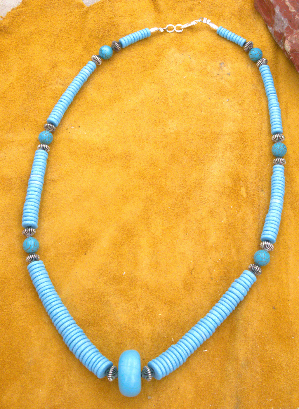 21" Turquoise Rondel Necklace Hand Made Turquoise Jewelry  NN04