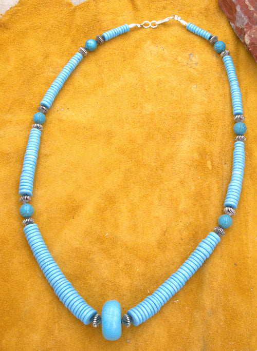 21" Turquoise Rondel Necklace Hand Made Turquoise Jewelry  NN04