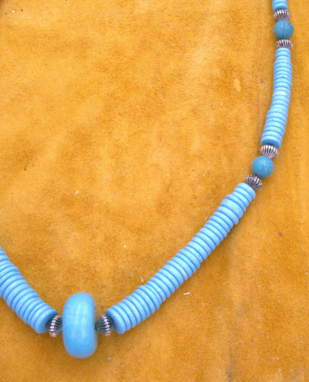 21" Turquoise Rondel Necklace Hand Made Turquoise Jewelry  NN04