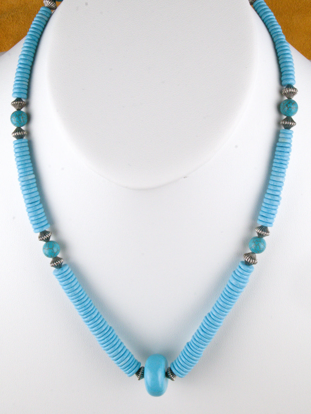 21" Turquoise Rondel Necklace Hand Made Turquoise Jewelry  NN04