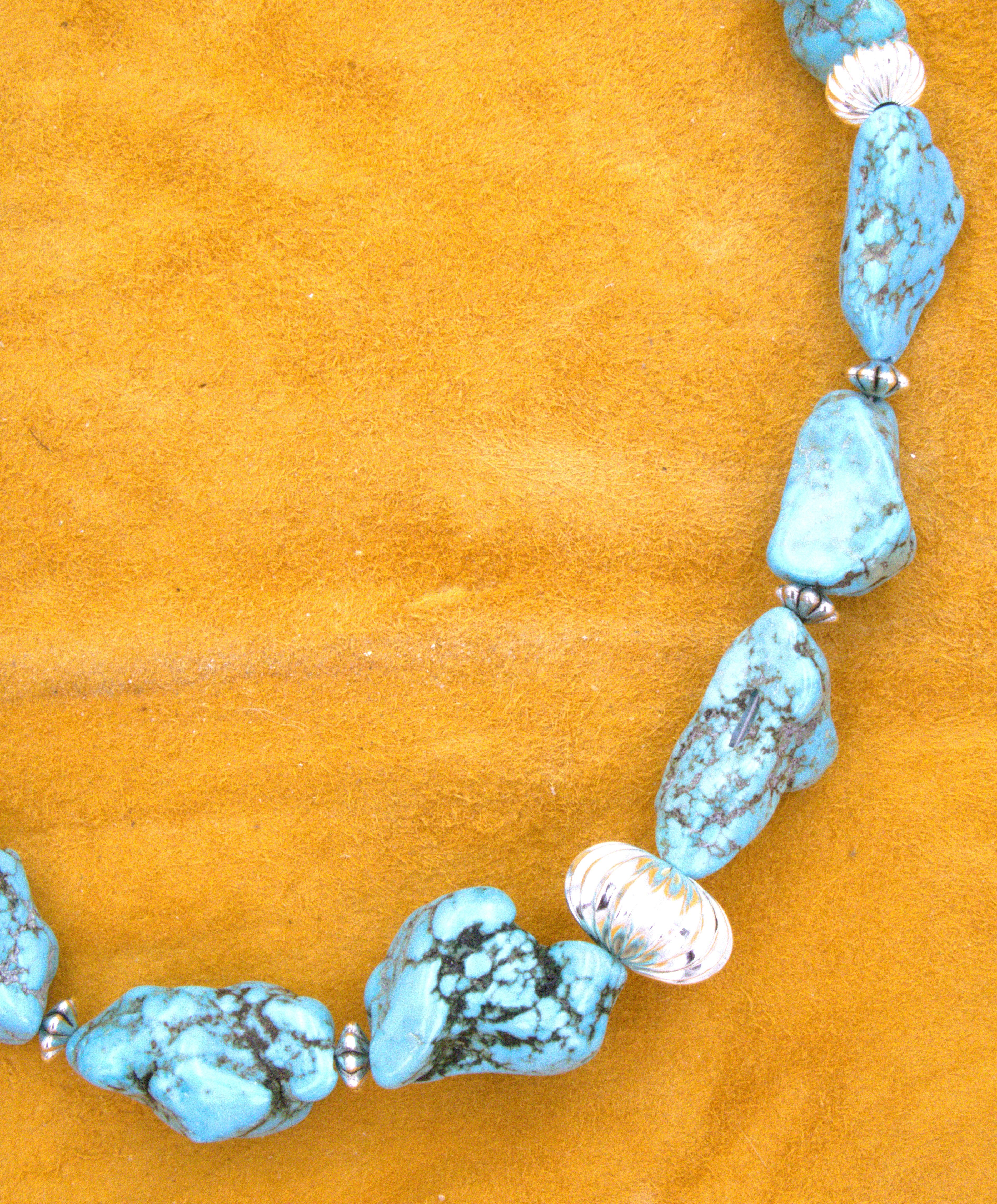 19 1/2" Chunky Turquoise Nugget Necklace Hand Made Turquoise Jewelry  NN10