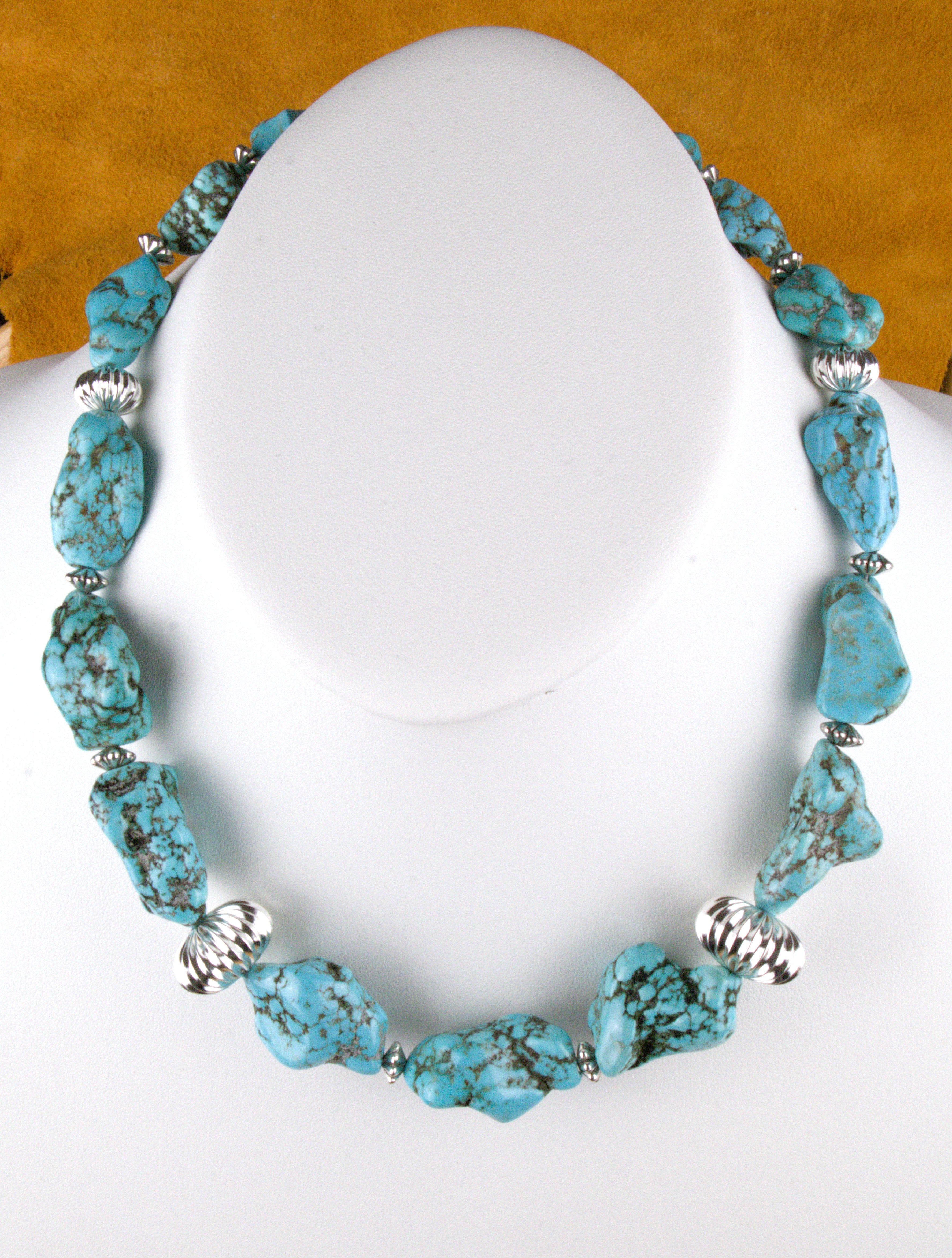 19 1/2" Chunky Turquoise Nugget Necklace Hand Made Turquoise Jewelry  NN10