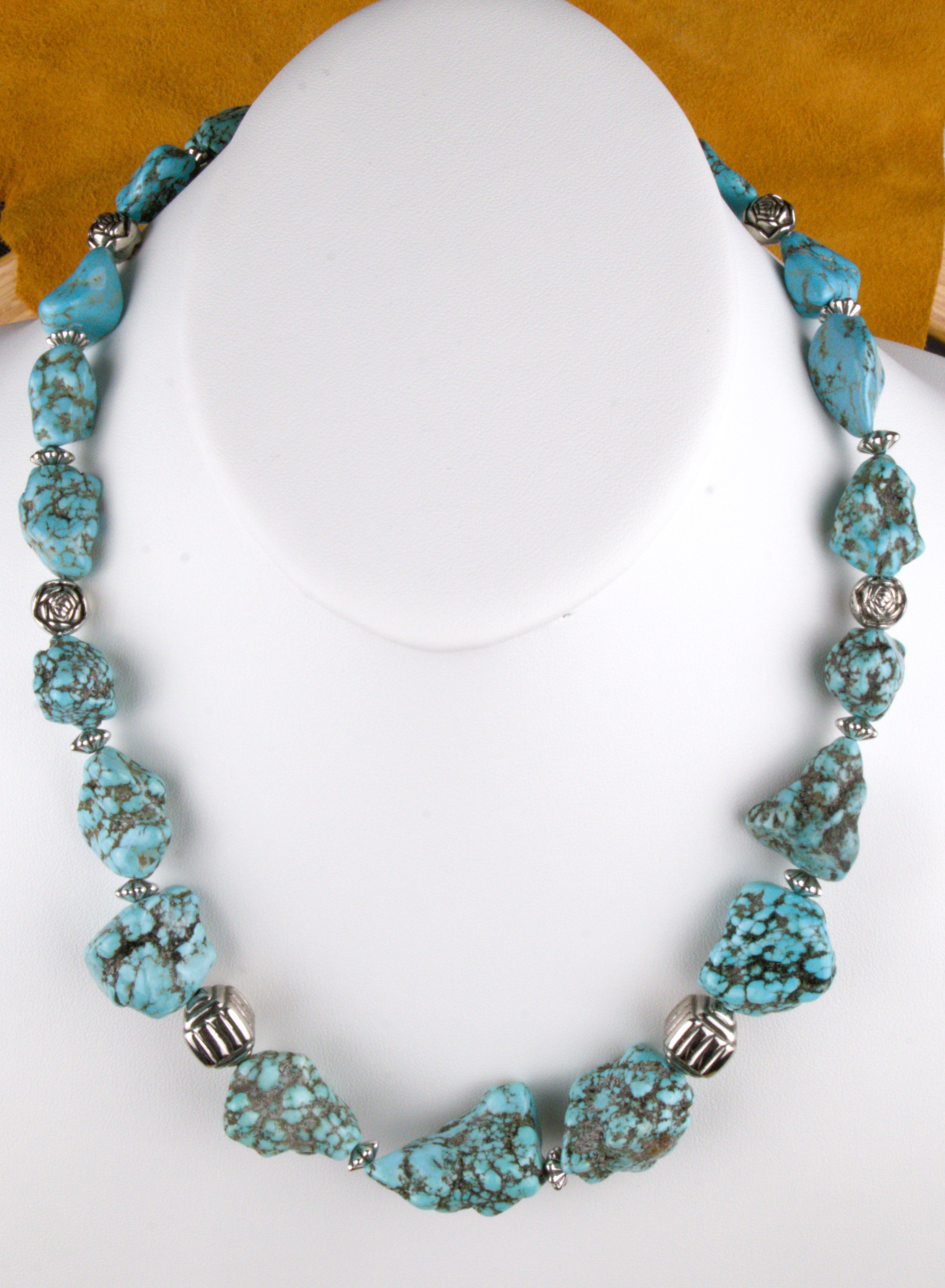 22" Chunky Turquoise Nugget Necklace Hand Made Turquoise Jewelry  NN11