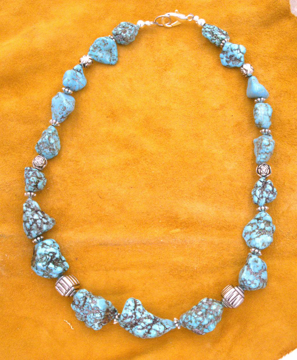22" Chunky Turquoise Nugget Necklace Hand Made Turquoise Jewelry  NN11