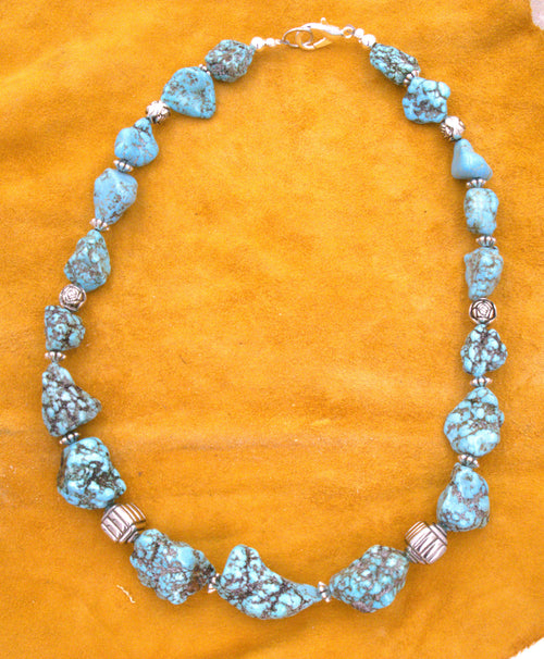 22" Chunky Turquoise Nugget Necklace Hand Made Turquoise Jewelry  NN11