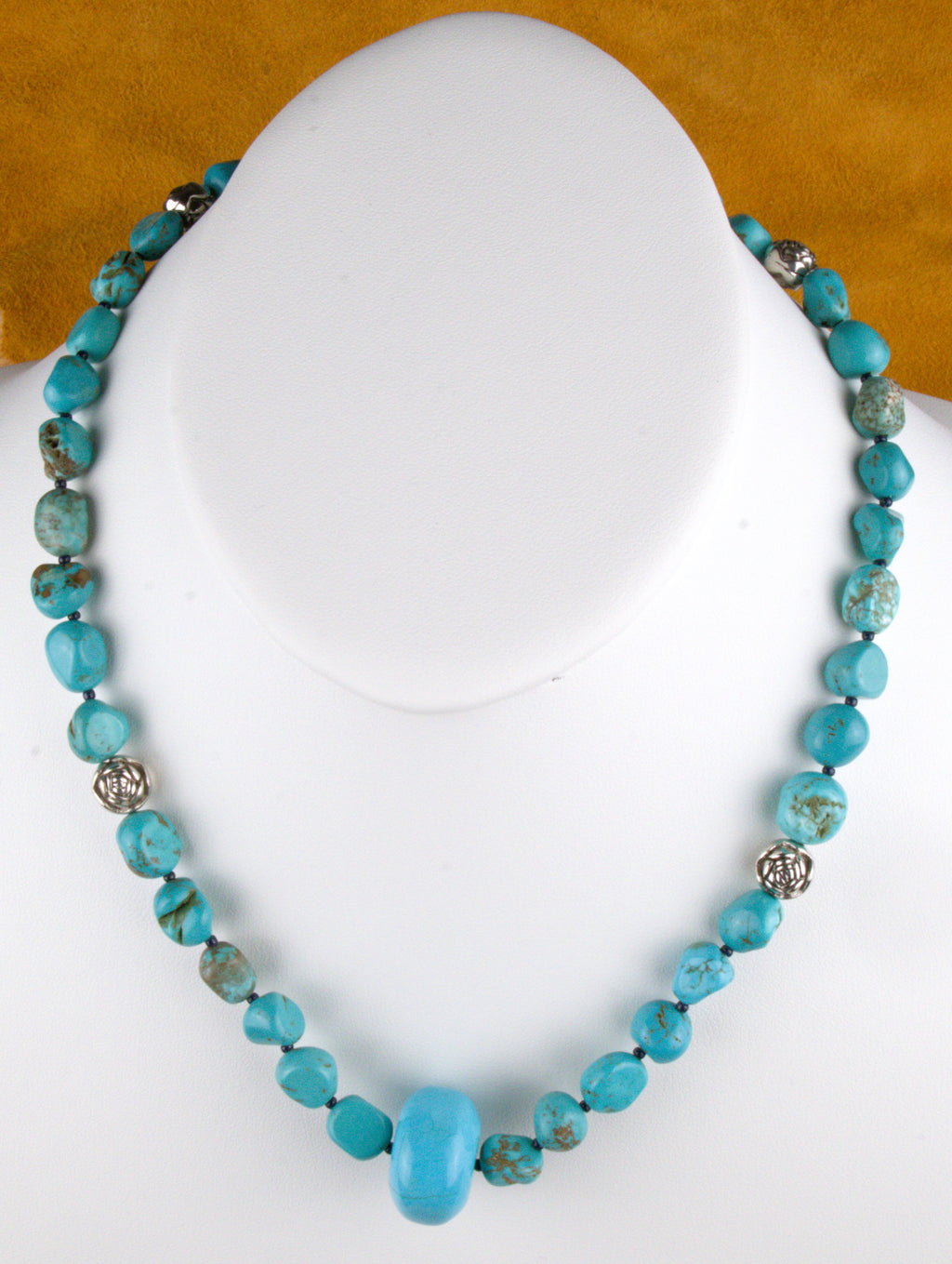 20" Turquoise Nugget Statement Necklace Hand Made Turquoise Jewelry  NN12