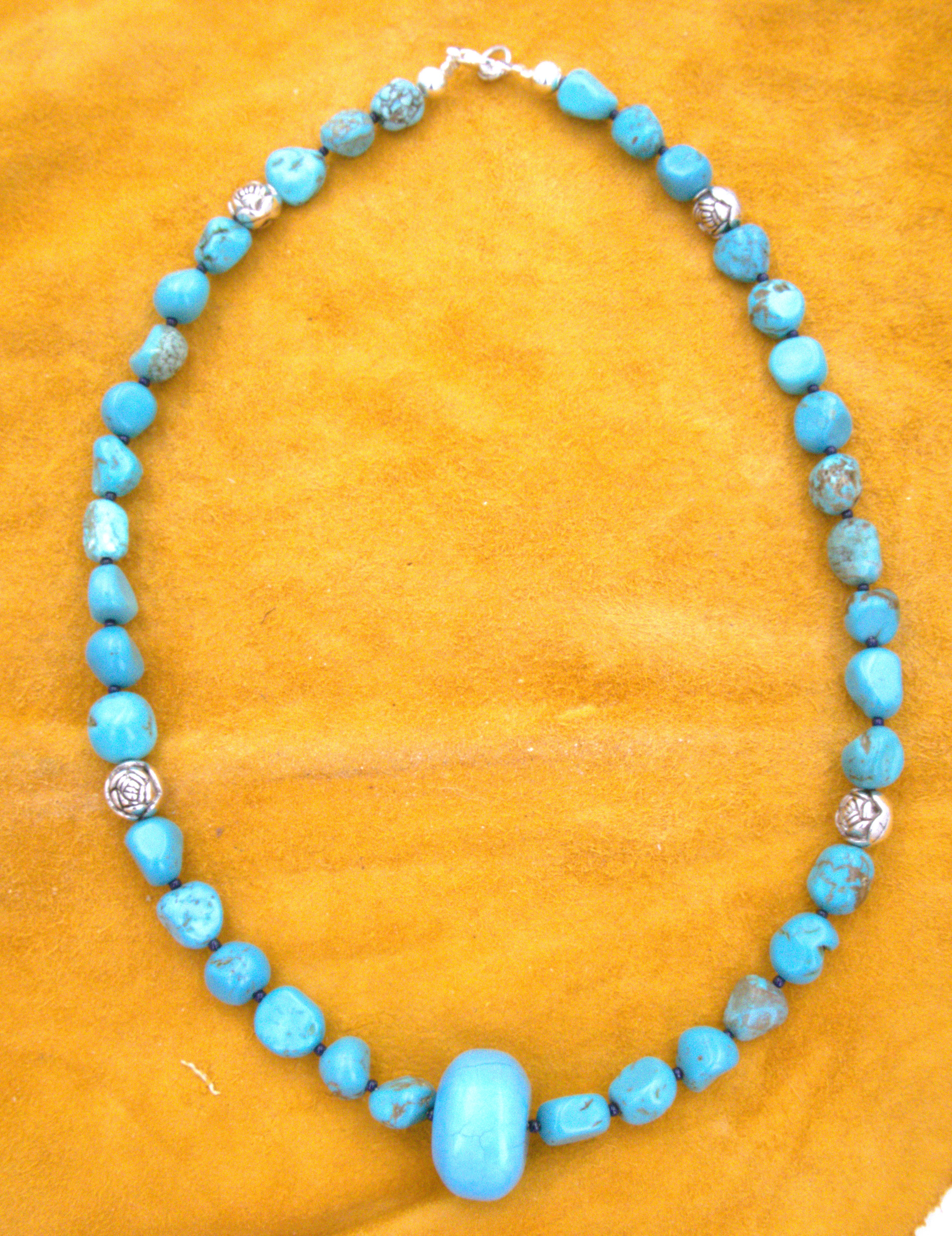20" Turquoise Nugget Statement Necklace Hand Made Turquoise Jewelry  NN12