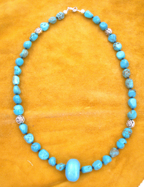 20" Turquoise Nugget Statement Necklace Hand Made Turquoise Jewelry  NN12