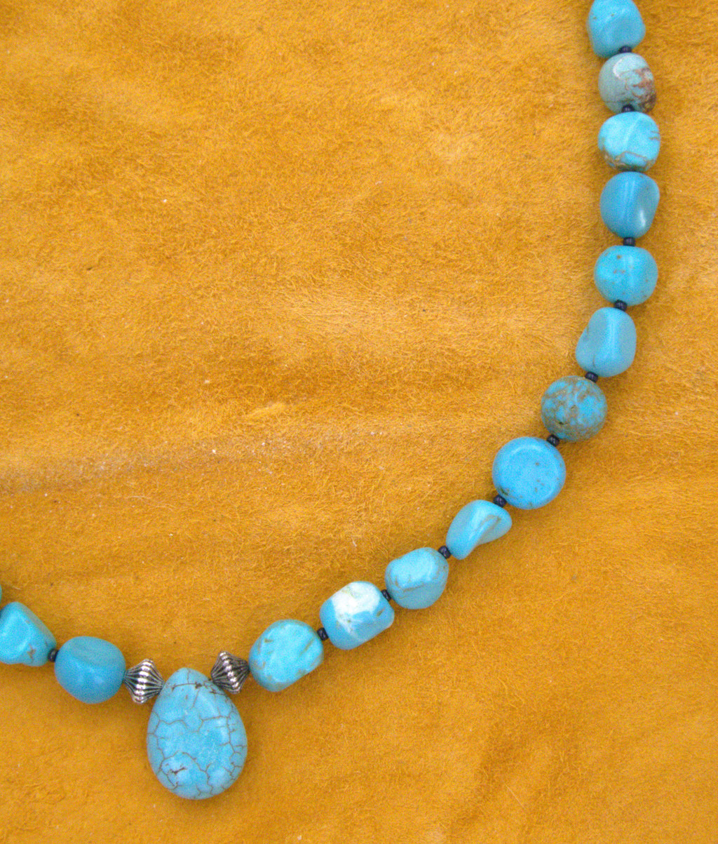20" Turquoise Nugget Necklace Hand Made Turquoise Jewelry  NN14