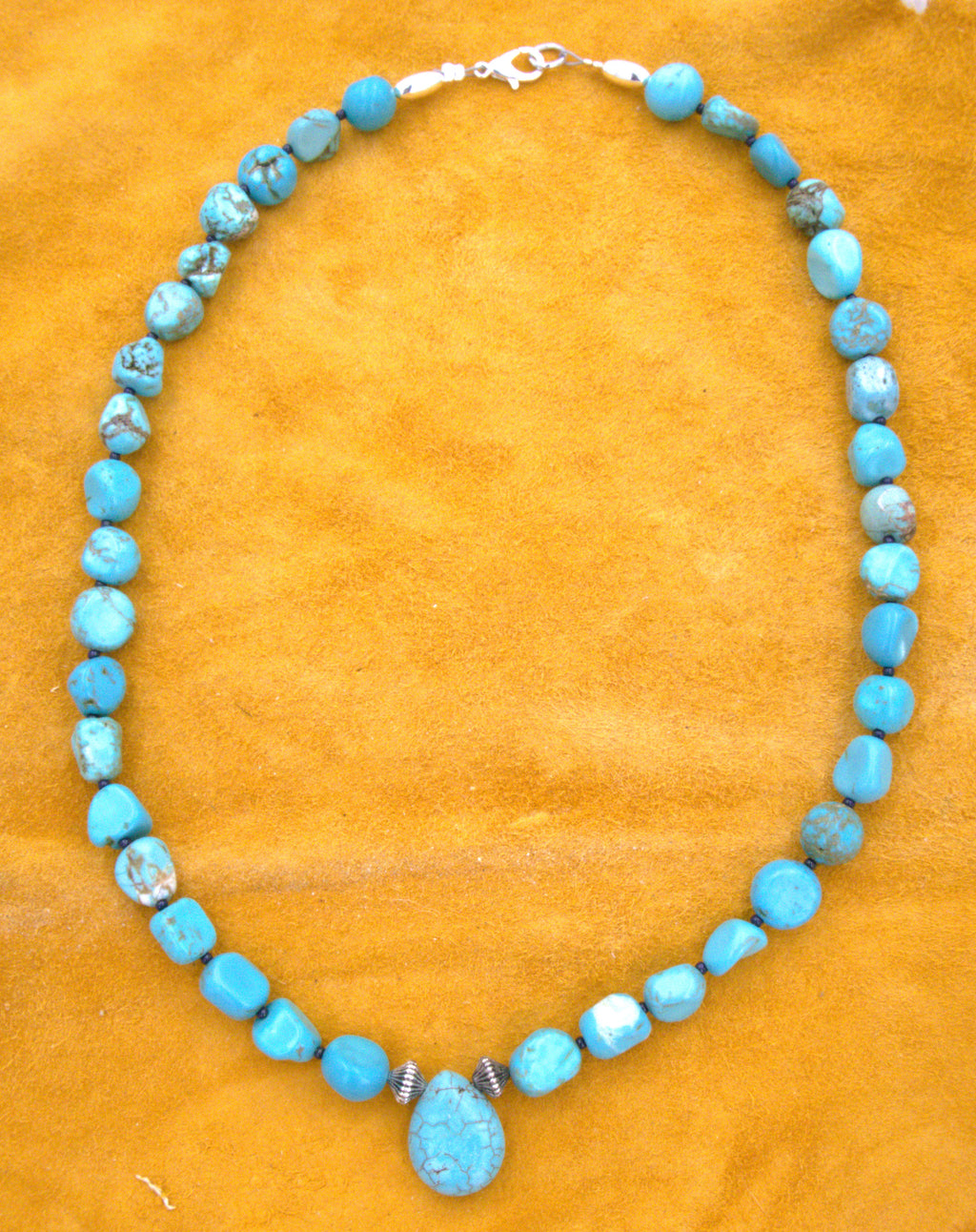 20" Turquoise Nugget Necklace Hand Made Turquoise Jewelry  NN14