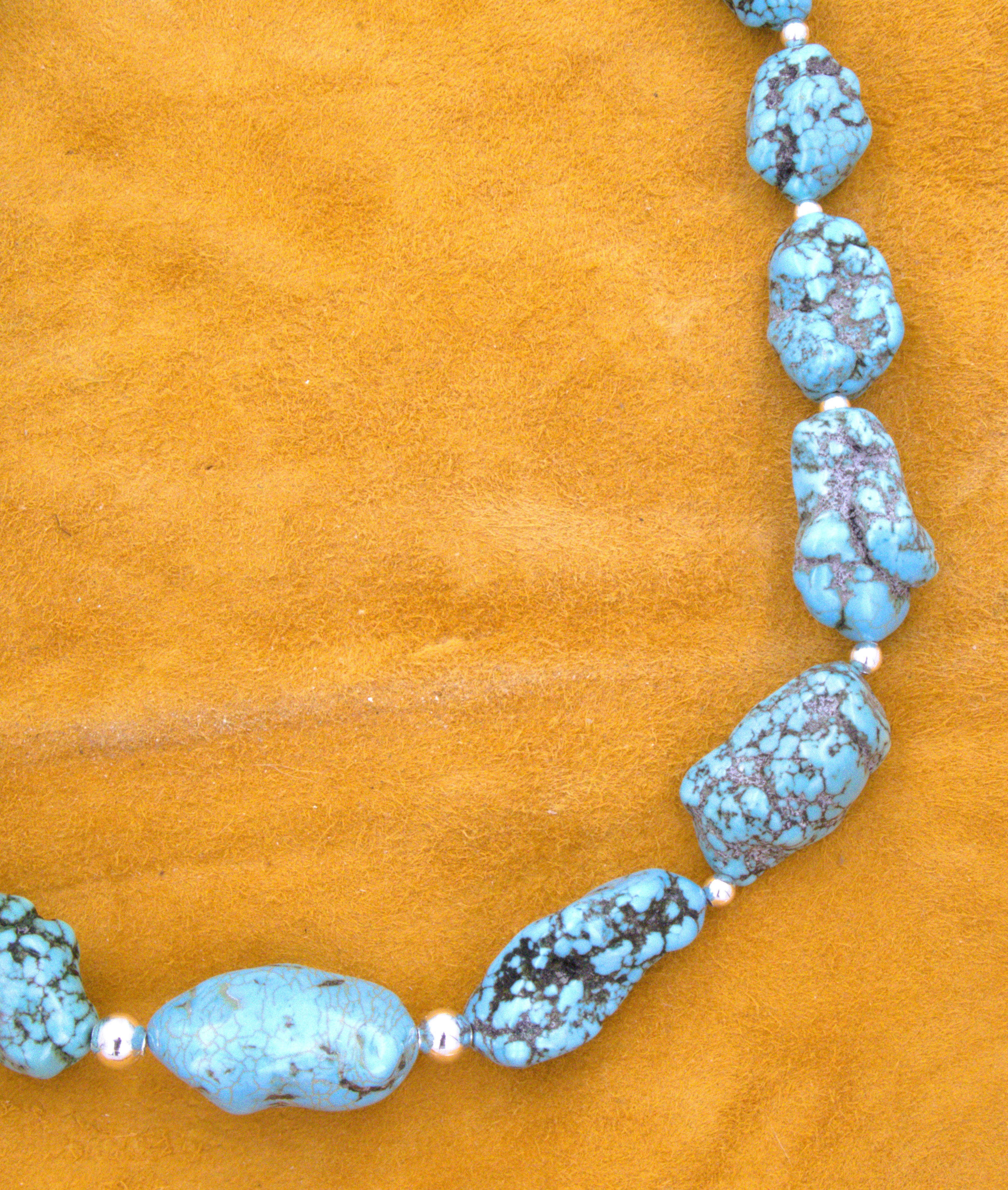 Chunky Turquoise Nugget Necklace 20 and 1/2" Hand Made Turquoise Jewelry  NN17