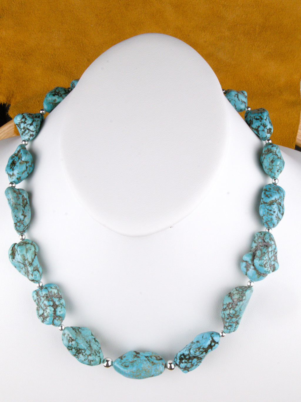 Chunky Turquoise Nugget Necklace 20 and 1/2" Hand Made Turquoise Jewelry  NN17