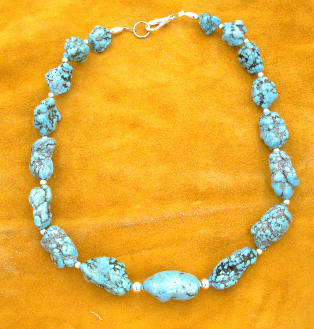 Chunky Turquoise Nugget Necklace 20 and 1/2" Hand Made Turquoise Jewelry  NN17