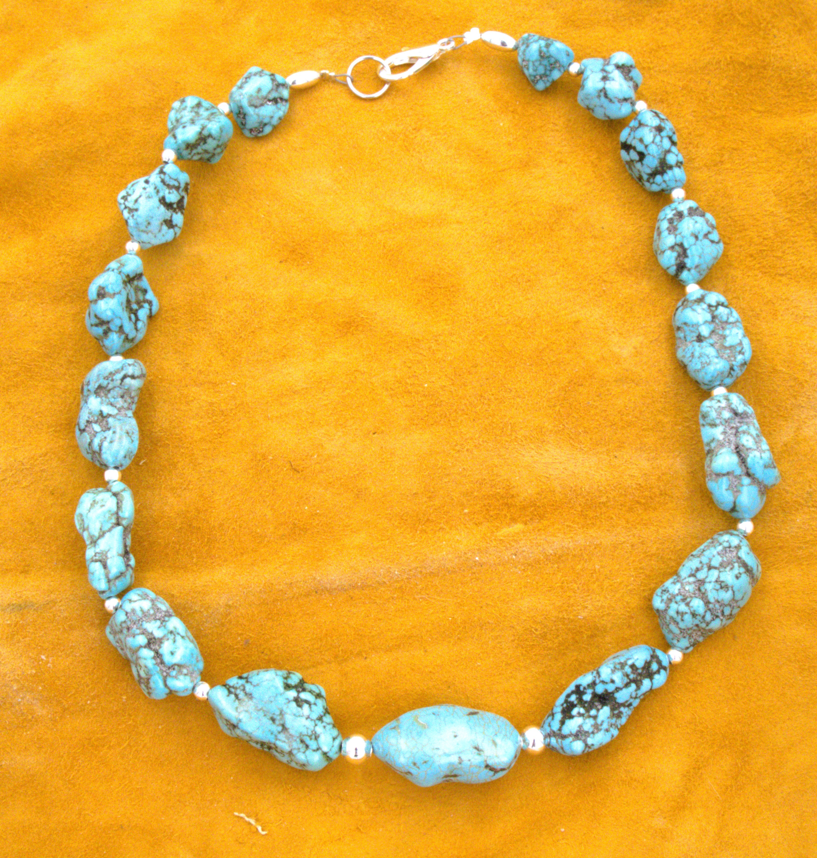 Chunky Turquoise Nugget Necklace 20 and 1/2" Hand Made Turquoise Jewelry  NN17