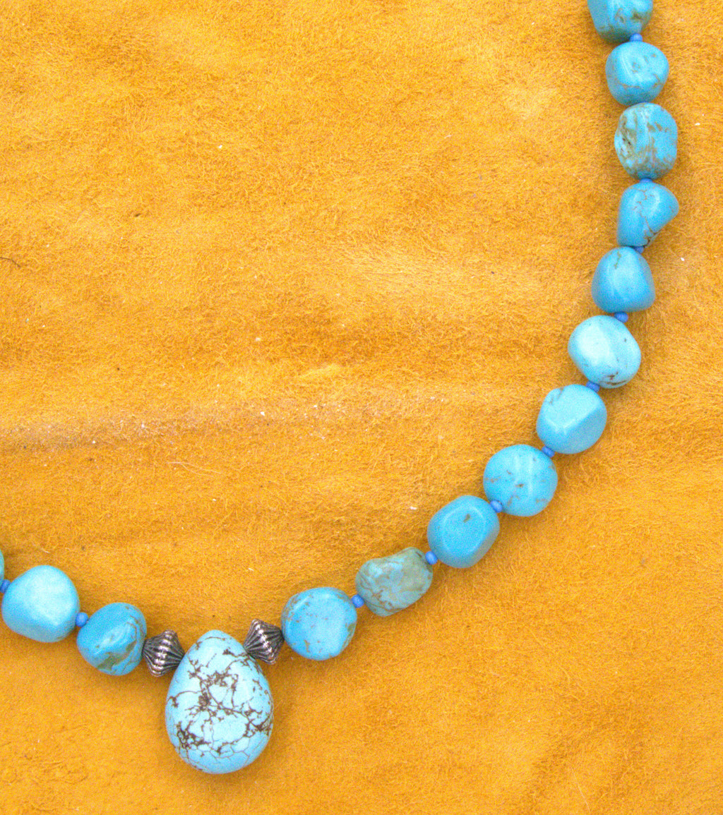 19 and 1/2" Turquoise Nugget Necklace Hand Made Turquoise Jewelry  NN18