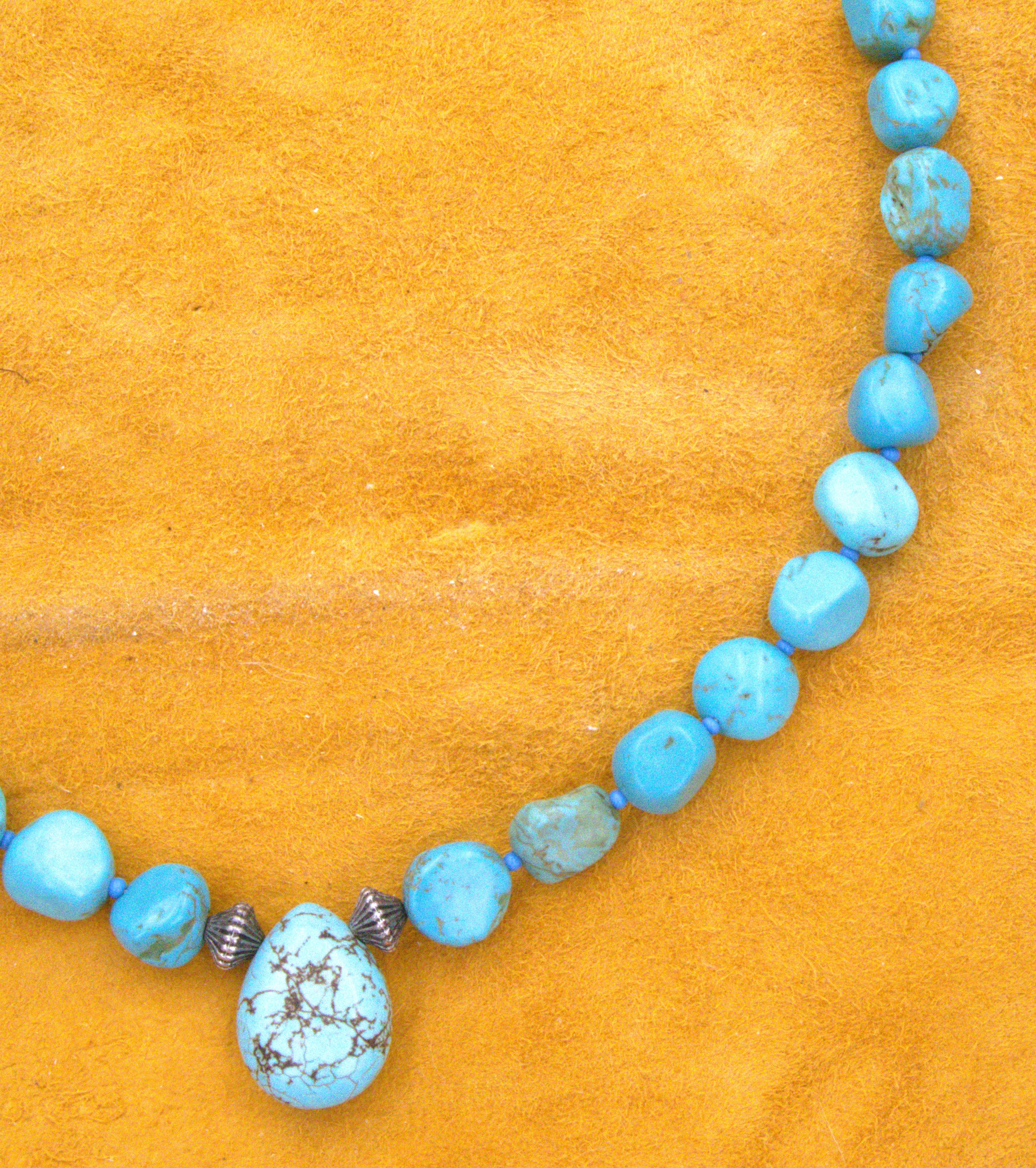 19 and 1/2" Turquoise Nugget Necklace Hand Made Turquoise Jewelry  NN18