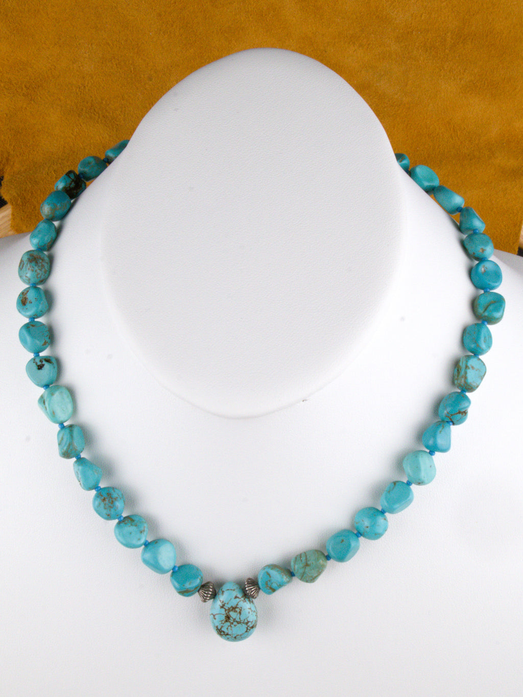 19 and 1/2" Turquoise Nugget Necklace Hand Made Turquoise Jewelry  NN18