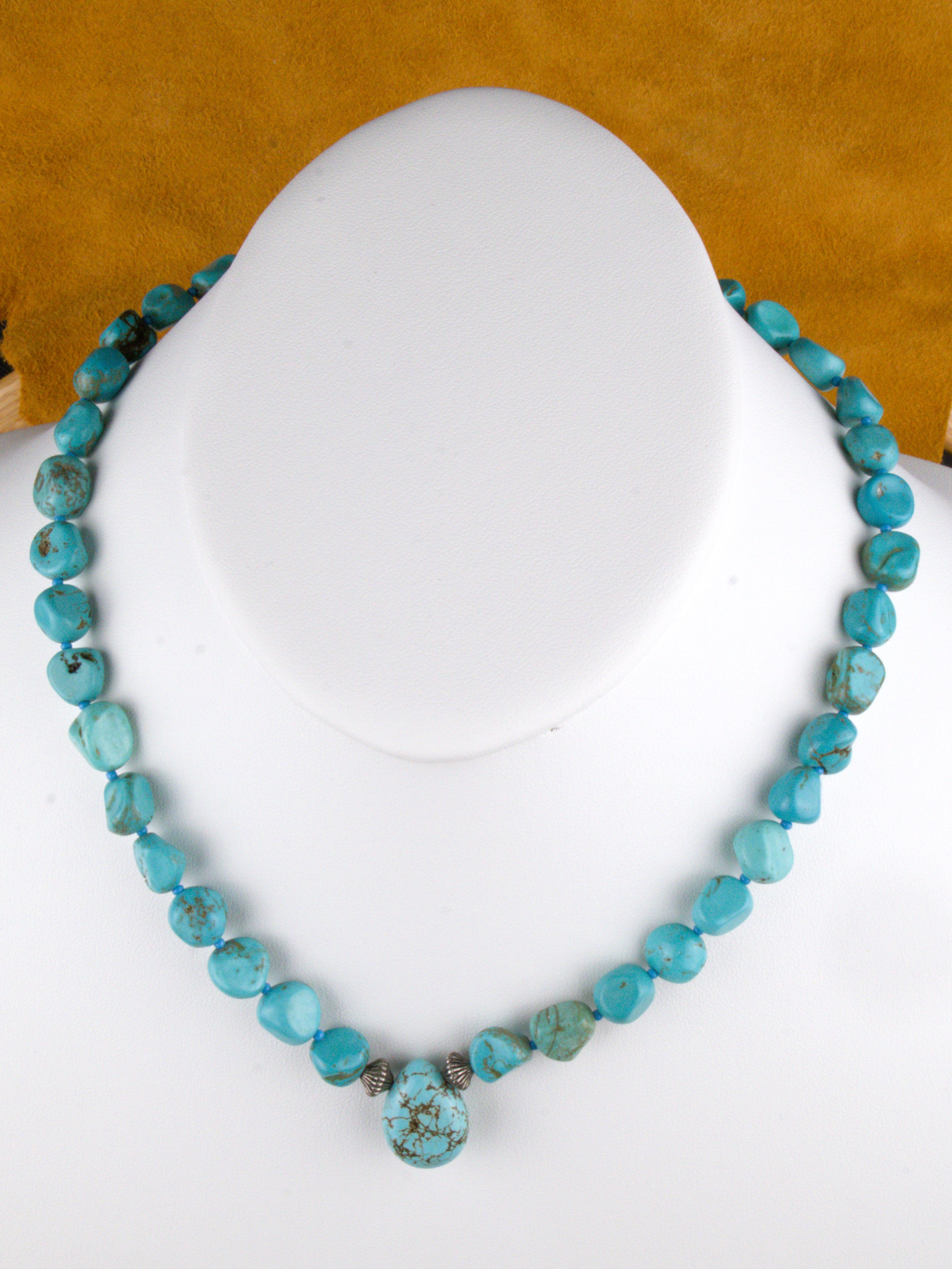19 and 1/2" Turquoise Nugget Necklace Hand Made Turquoise Jewelry  NN18