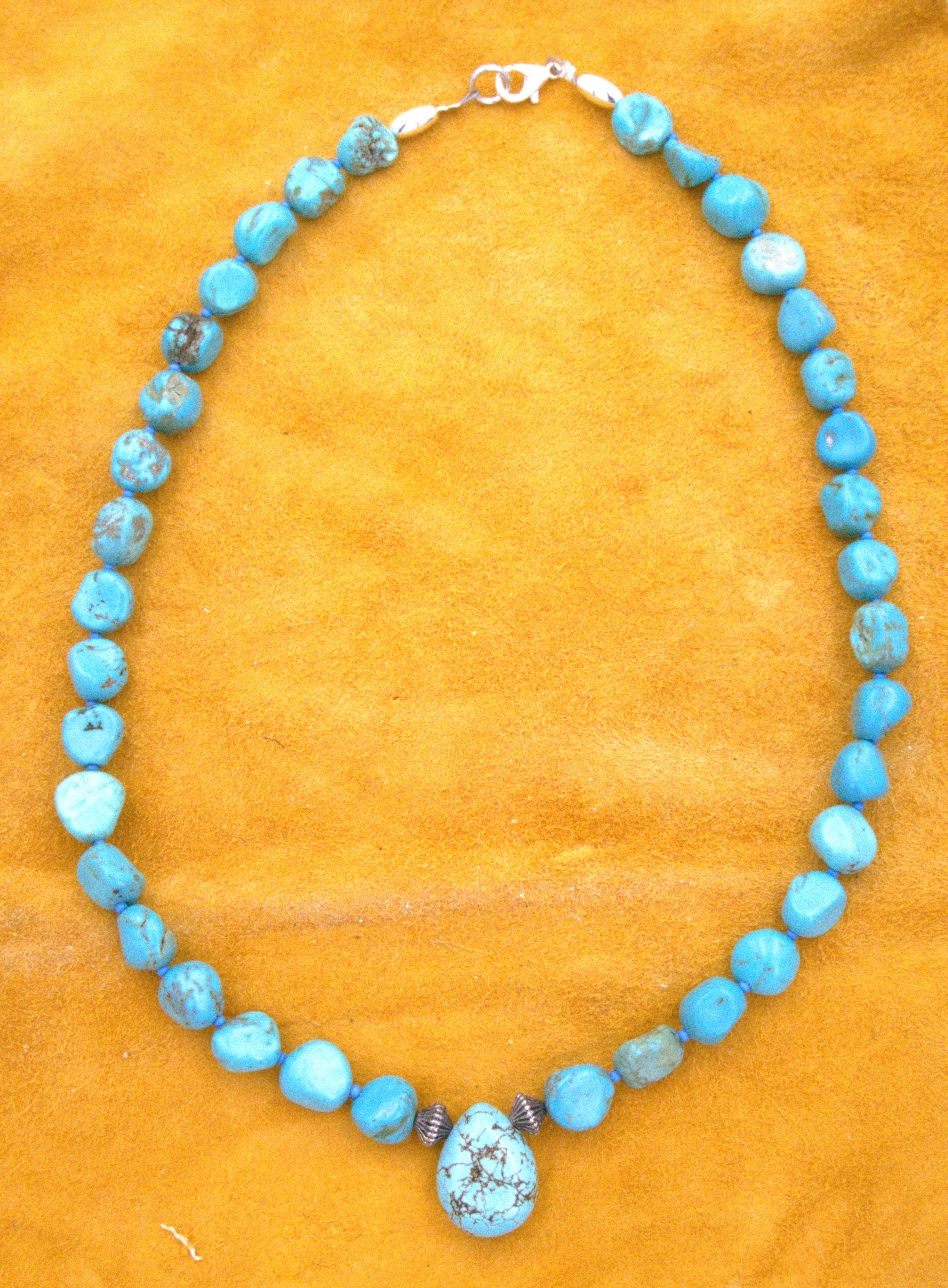 19 and 1/2" Turquoise Nugget Necklace Hand Made Turquoise Jewelry  NN18