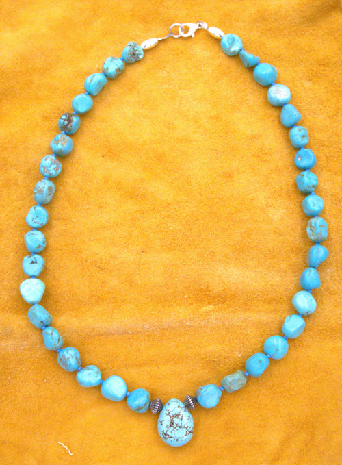 19 and 1/2" Turquoise Nugget Necklace Hand Made Turquoise Jewelry  NN18