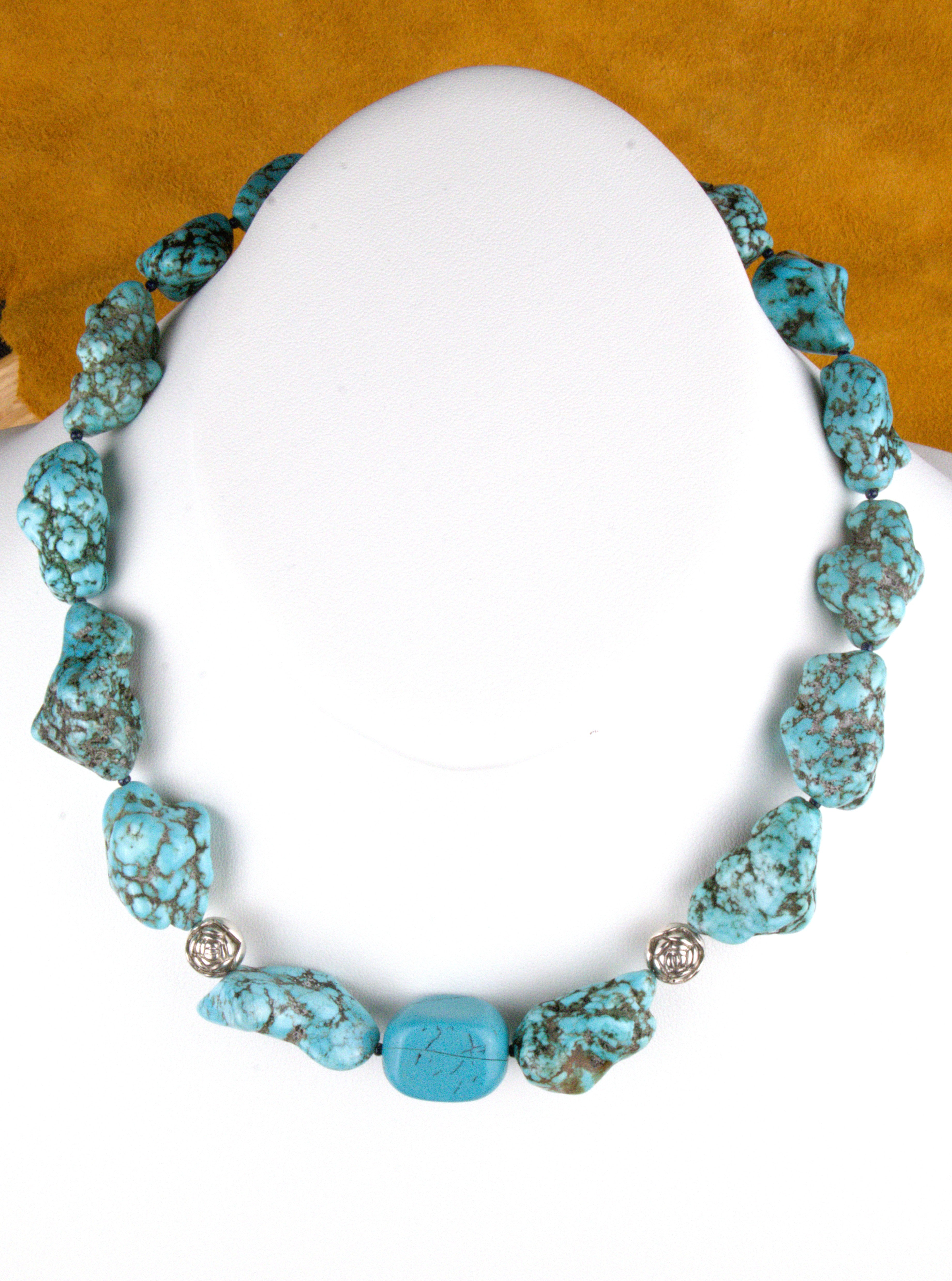 Turquoise Jewelry Chunky Turquoise Nugget Necklace 18"  NN20