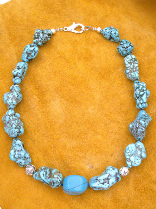 Chunky Turquoise Nugget Necklace 18"  NN20