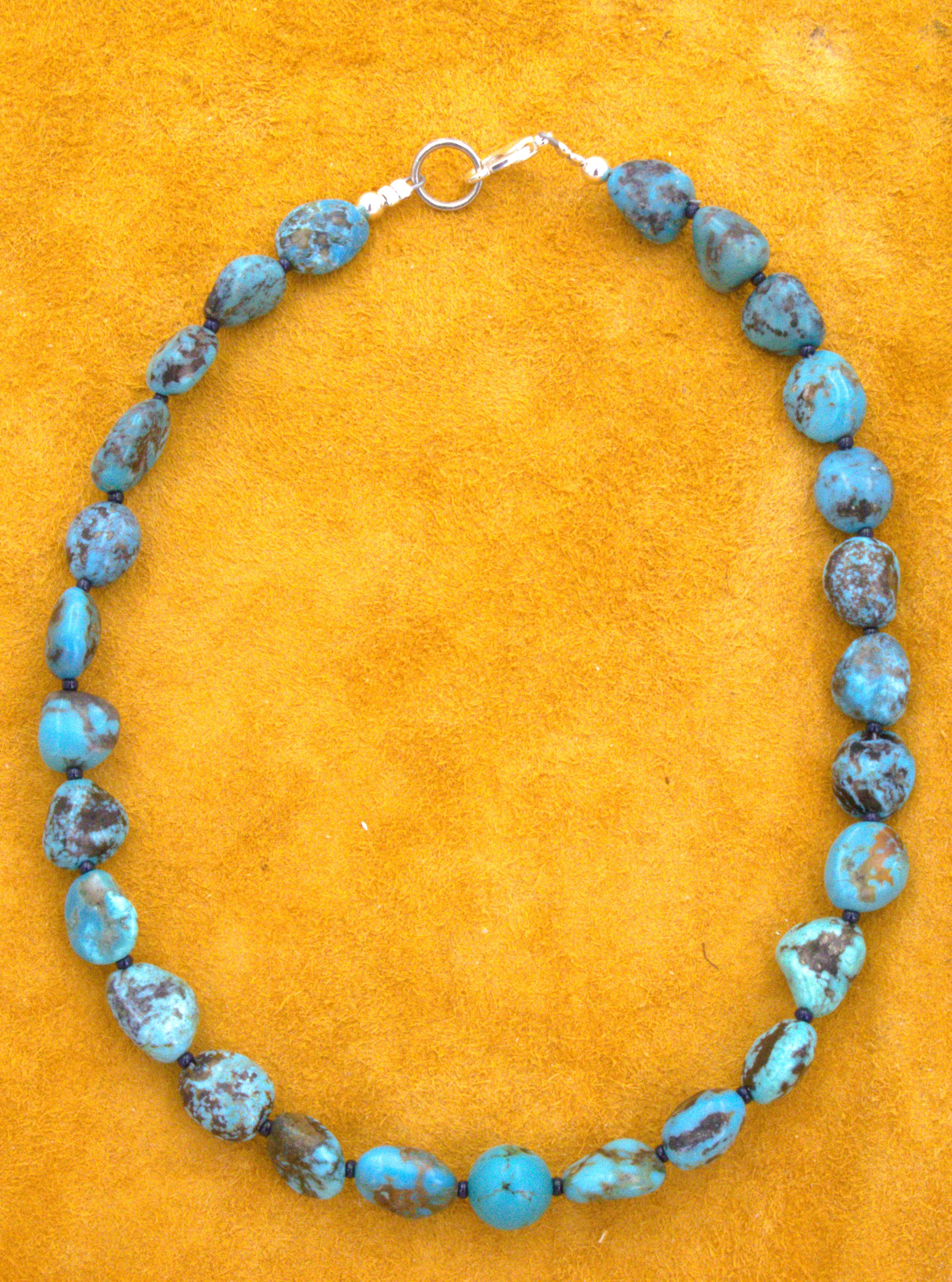 Turquoise Nugget Choker Necklace 14 1/2" NN29