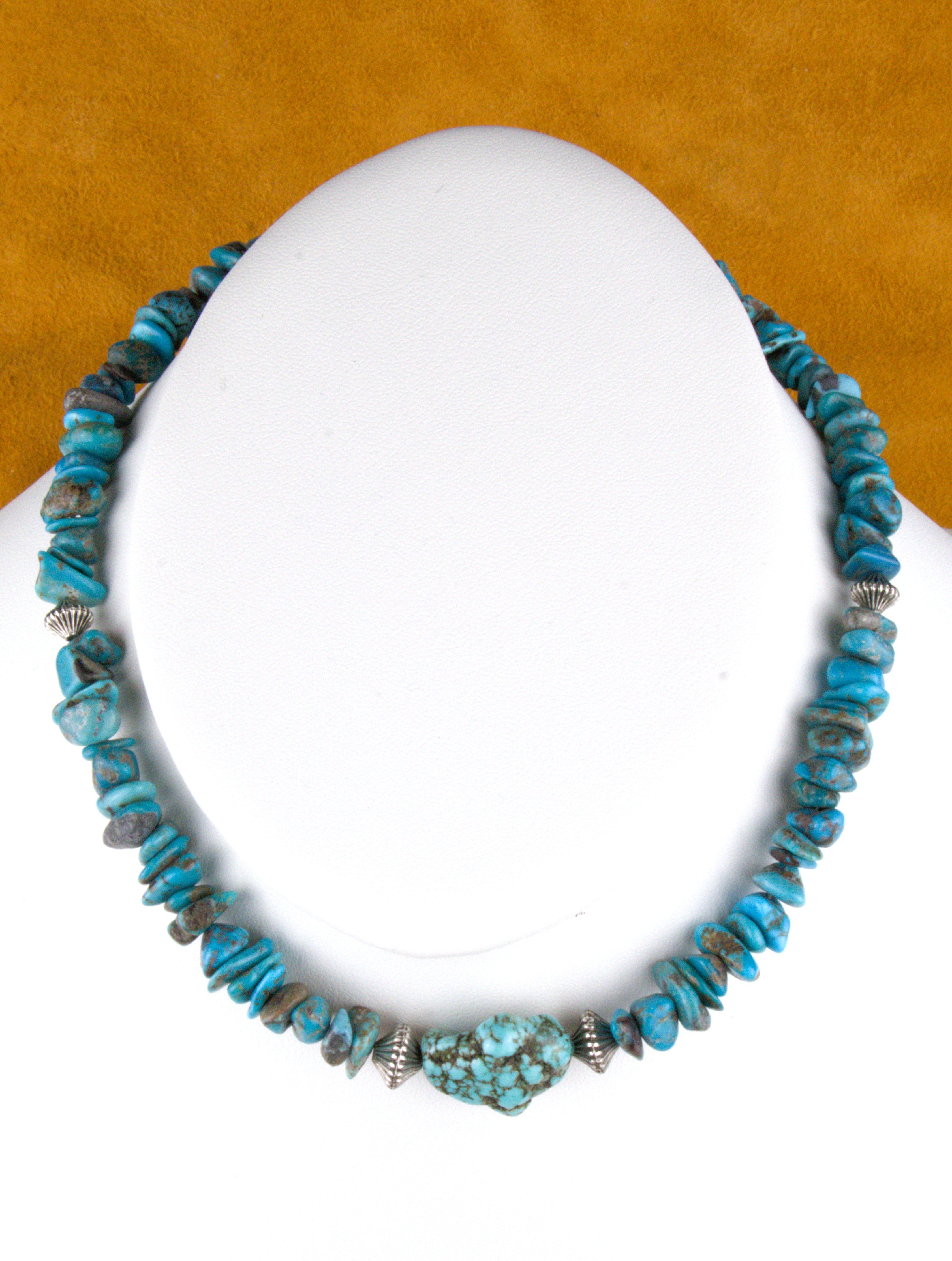 Turquoise Nugget Choker Necklace 15 and 1/2" One-of-a-Kind Turquoise Jewelry NN39